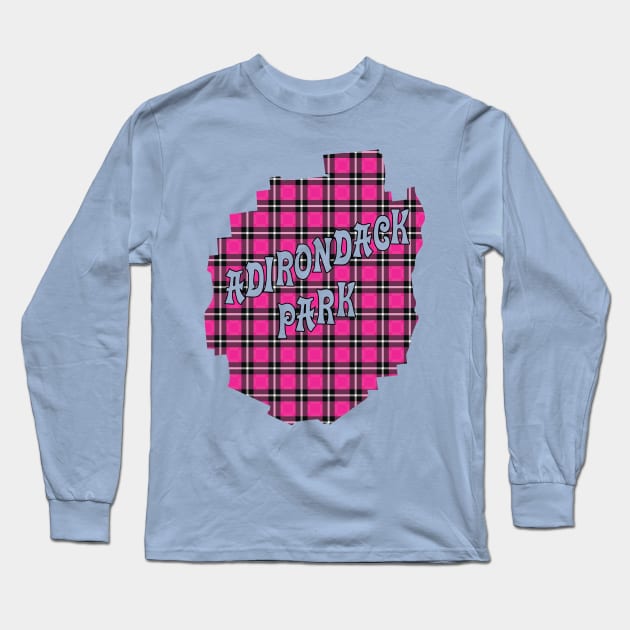 Hot Pink Plaid Adirondack Park w/ Text Long Sleeve T-Shirt by Designs by Dro